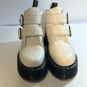 New Dr. Martens White Devon Heart Platform Boots